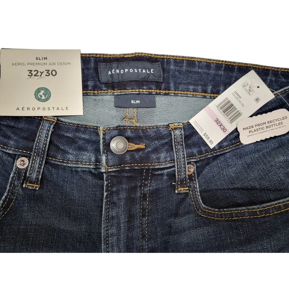 Aeropostale Mens Aero2 Premium Air Denim Slim Fit Dark Wash Jeans 32x30 NEW
